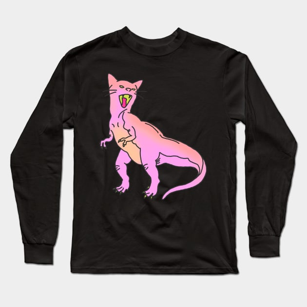 dinosaur raptor cat kitten feminist roar animal cute pink print Long Sleeve T-Shirt by bigkidult